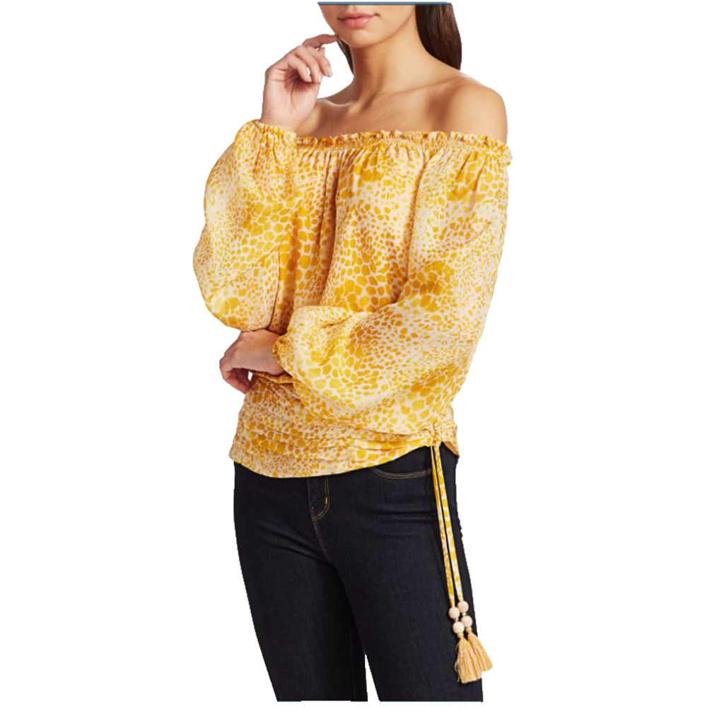 Ramy Brook Camellia Yellow Silk Blouse Off Shoulder Fairy‎ Cottagecore Size M
